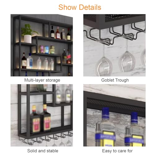 Soporte para botellas de vino metálico montado en pared dorado miniatura 7