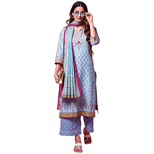 Image of BIBA Women Cotton Straight Printed Suit Set