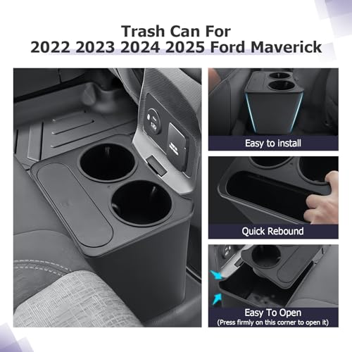 Image of LUWU Maverick 2025 Trash Can Compatible with 2022 2023 2024 2025 Ford Maverick Trash Bin with Cup Holder 2025 Maverick Accessories Extra Rear Storage Box Garbage Cans Trashcan (Update)