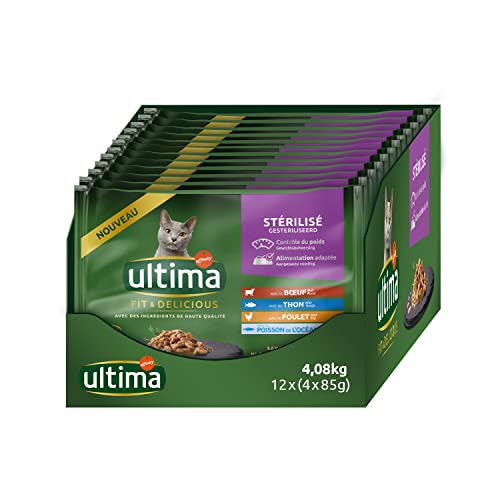 ULTIMA sachet repas Chat Stérilisé Poulet, Bœuf, Thon & Poisson de l'Océan - 12 Multipacks x 4x85 g