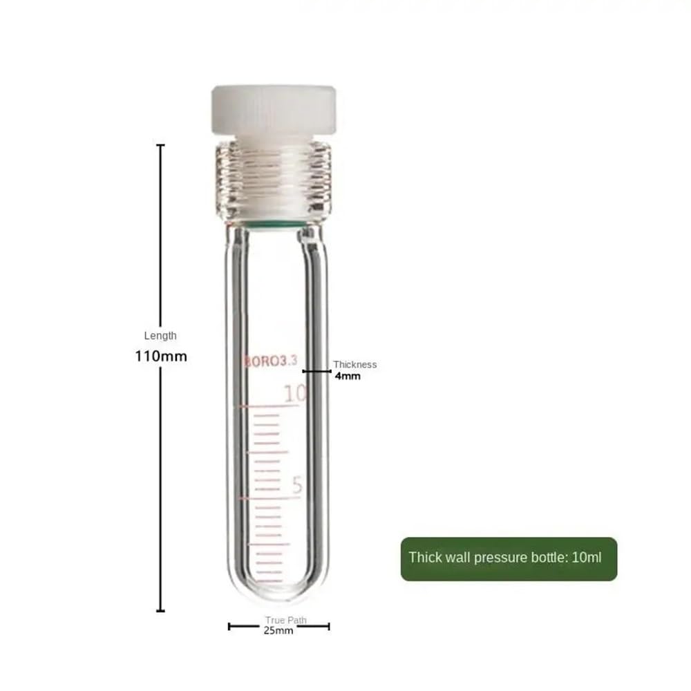 Cristalería de Laboratorio Botella de presión de pared gruesa Botella de presión de tornillo Tubo de presión de vidrio Tubo de reacción de PTFE(10ML)