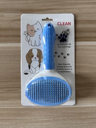 Image of Self-Cleaning Pet Grooming Brush - Stainless Steel Slicker Brush for Dogs, Cats, Rabbits & Small Pets - Ideal for Shedding, Tangles, and Mats - Perfect for Short & Long Hair Breeds by (Blue)