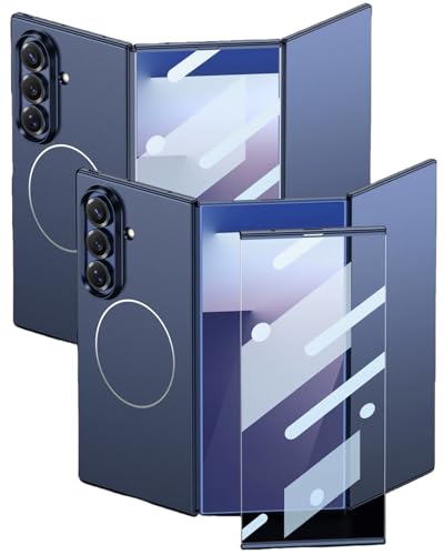 Samsung Galaxy Z TriFold �p �P�[�X ��ʕی��̌^�E�q���W�ی�t�� �}�O�l�b�g�����O���� ���^�n�[�hPC �}�b�g�d�グ ���C�����X�[�d�Ή� �ϏՌ� �J�����ی�(Blue)