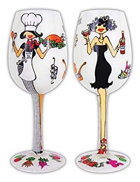 Bottom's Up 15-Ounce Bon Appetit Handpainted Wine Glass