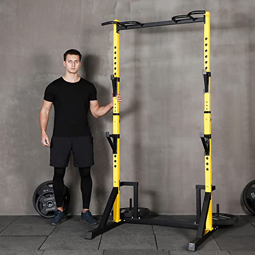 Canpa Multifunction Power Rack With Pull Up Bar, Heavy Capacity And Adjustable Squat Stand Rack For Home Gym Equipment, Power Rack Cage (Yellow) #TOP6