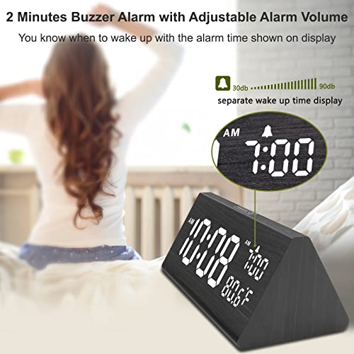 Dreamsky Wooden Digital Alarm Clock For Bedroom - 7.7" Electric Clocks With 2 Usb Ports, Large Numbers, Temperature, 0-100% Brightness Dimmer, Adjustable Alarm Volume, Snooze, 12/24H #TOP2