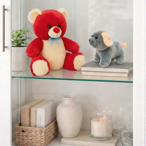 Image of Tabitha Stuffed Toys - Ultra Soft Plush Toy for Kids | Birthday Gifts for Kids and Girls | (Combo of 2 Toys 30 Cm Red Teddy & 25 Cm Grey Dog)