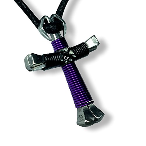 Purple & Black Horseshoe Nail Cross Necklace2