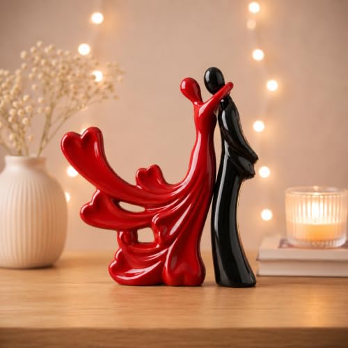 Image of Beautiful Home Decor Hugging Couple Figure | Ceramic Home Decor Statue - (Set of 2, Red Black)