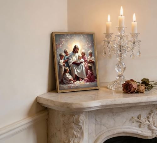 Jesus With Children Wall Art Jesus Teaching Kids print painting poster Christian Kids Room Canvas Wall Decor Picture for Living Room Bedroom Prayer Room Ready To Hang Wooden Framed by YKVDOROK - Used condition - Image 2