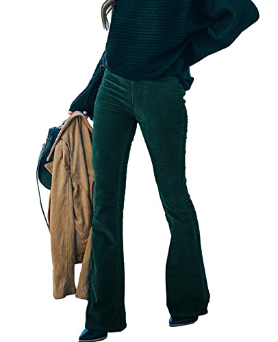 SOMTHRON Women's Corduroy Flare Pants Elastic Waist Slim Fit Bell Bottom Retro Wide Leg Long Trousers