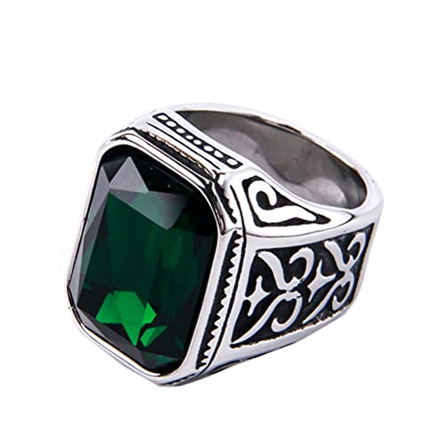 PAURO Men's Promise Engagement Ring Big Stone Silver Black Green Size 9
