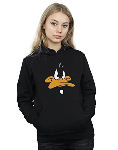 LOONEY TUNES Women's Daffy Duck Big Face Hoodie Medium Black
