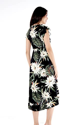 Image of Family Matching Hawaiian Clothes, Wispy Cereus Black | Lightweight 100% rayon • Family matching outfits • Tropical floral print • Beach vacations • Luaus • Cruises • Family photos
