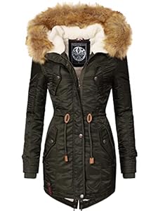 Navahoo Damen Wintermantel Warmer Parka lang mit Kapuze La Viva Green Gr. L