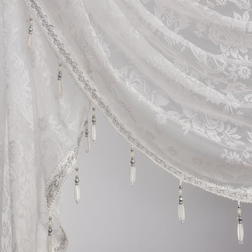 Cenefa floral vintage de encaje con cuentas para ventanas de dormitorio 6