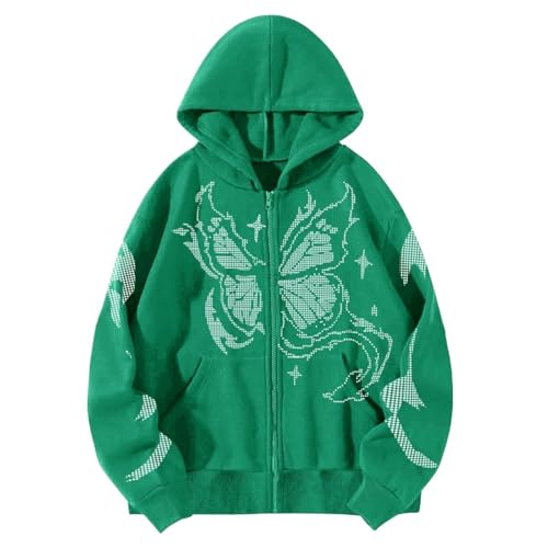 ZILUXI Hombre Y2K Sudadera, Sudadera Manga Larga Ciente de Cierre Completo, Chaqueta E-Girl 90s Streetwear, Capucha(Dark Green,S)