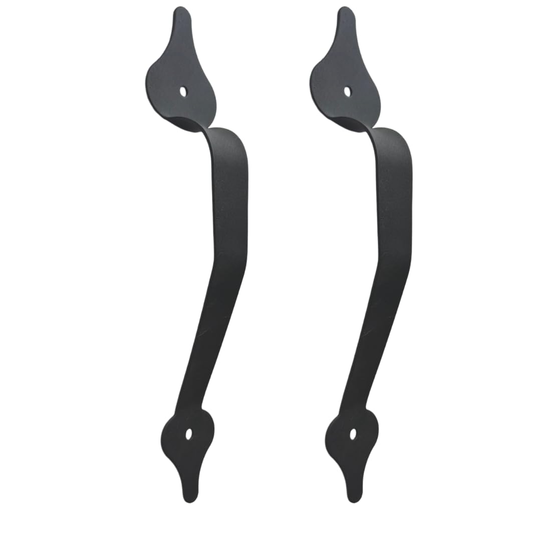 2 Pack 11" Leaf Arc Cast Iron Barn Door Handle, Black Gate Pull