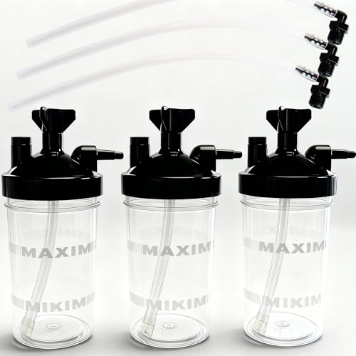 3-Pack Oxygen Humidifier Bottle with 12 Adapter Tubing Easy Install Lightweight Portable
