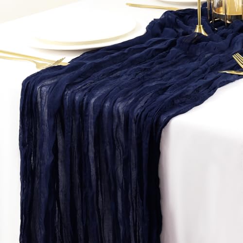 ROMANKAS Paquete de 2 caminos de mesa de gasa de queso azul marino a granel de 10 pies bohemios para boda, ducha, mantel rústico de queso para decoración de fiestas, postres, tela de gasa romántica