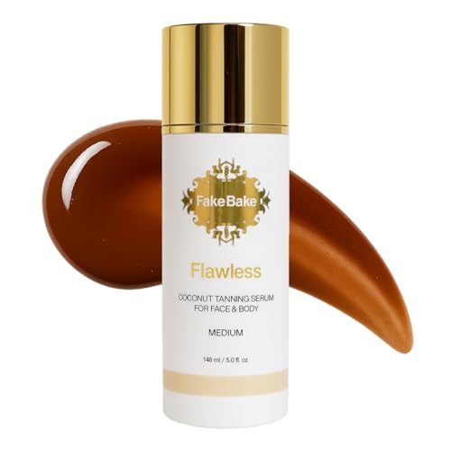 Fake Bake Flawless Coconut Sunless Tanning Serum with Hyaluronic Acid Lightweight Illuminating Face & Body Gradual Self Tanner - Hydrating & Rejuvenating Skin Care for Women & Men - 5 oz