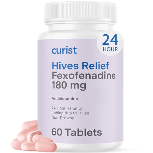 Curist Fexofenadine Hydrochloride 180 mg - 60 Antihistamine Tablets - 24 Hour Hives Treatment & Itch Relief for Adults - Itchy Skin Treatment - Non Drowsy - Hives Allergy Medicine