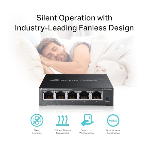 Image of TP-Link TL-SG105S-M2 | 5-Port 2.5G Multi-Gigabit Unmanaged Network Switch, Ethernet Splitter | 2.5G Bandwidth | Plug & Play | Desktop /Wall-Mount | Fanless Metal Design | Limited Lifetime Protection