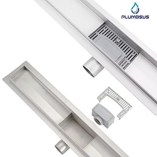 Plumbsys Duschrinne Edelstahl Länge 80cm ，2in1 Befliesbar Doppelseitige bodenablauf Komplettset，Duschablauf Siphon mit Geruchsstop und Haarsieb，Ablaufrinne extra flach，Schnelle Drainage