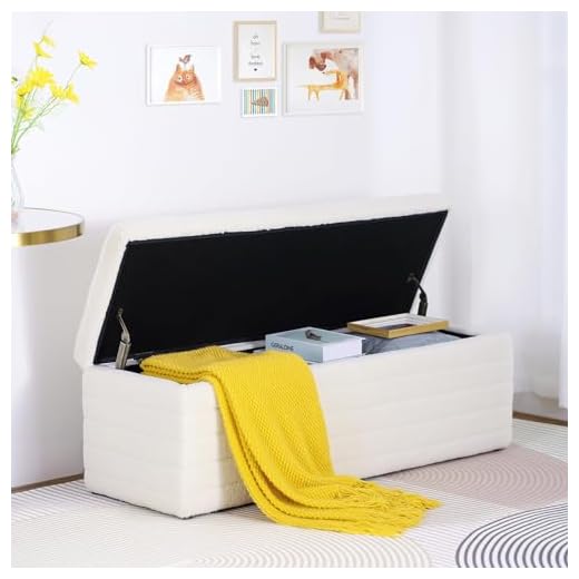 LEUTED Sitzbank mit Stauraum, Truhenbank mit Stauraum, Teddystoff Sitzhocker, Sitztruhe mit großem Stauraum Aufbewahrungsbox, Sitzbox für Schlafzimmer Wohnzimmer Weiß (118x40x40 cm)