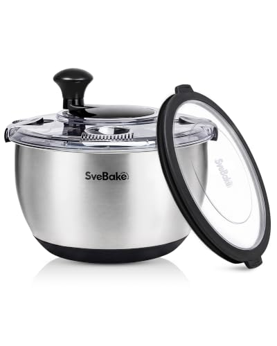 SveBake Essoreuse à Salade Inox avec Couvercle, Manivelle, 4,5 L