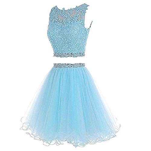 Dydsz Women's 2 Piece Prom Dresses Short Homecoming Party Cocktail Gown A Line Tulle D127 Champagne 10 #TOP2