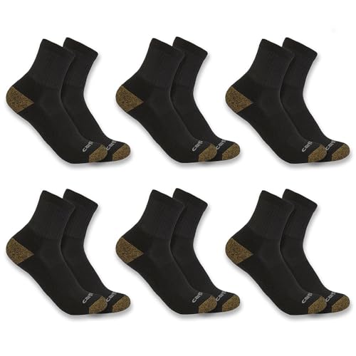 Carhartt Mens Midweight Quarter Sock 6 Pack Black Large