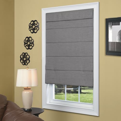 Cordless Peerless Roman Shade (Grey 27 in. W x 64 in. L)