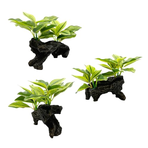 Image of Fish Tank Decorations Aquarium Decor Ornaments Betta Pink Leaf pad Hammock Artificial Driftwood Goldfish Bowl Accessories (2pcs-Green-Set)