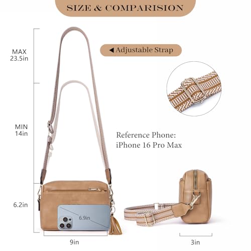 Image of Roulens Triple Zip Small Crossbody Bag for women,Wide Strap Cell Phone Purse Shoulder Handbag Wallet with Credit Card Slots | Triple Zip