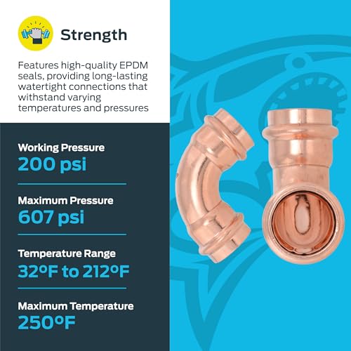 Image of SharkBite 1 x 1 Inch 90 Degree Elbow, Copper Press Plumbing Fitting, Pack of 5, UPR260X5