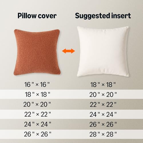 Image of Amazon Basics Boucle Throw Pillow Covers for Couch, Living Room, Orange Home Decor with Hidden Zipper, Brown, 22x22in, Pack of 2
