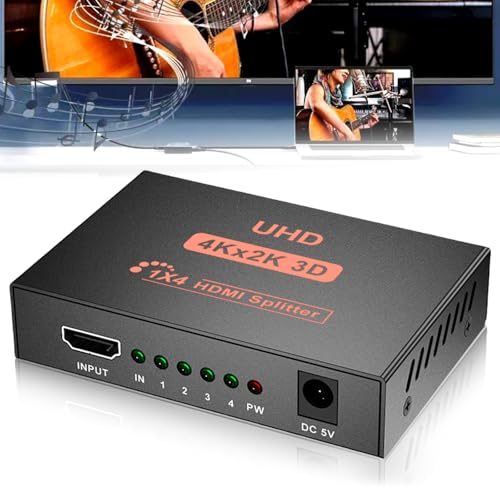 4K HDMI Splitter 1 in 4 Out: Gleichzeitig HDMI Splitter 4 Monitore HDMI, HDMI Verteiler 1x4 Unterstützt 4K HD, Audio Video HDMI Verteiler Unterstützt für HD TV Xbox PS3/4 Blue-Ray Player Projektor
