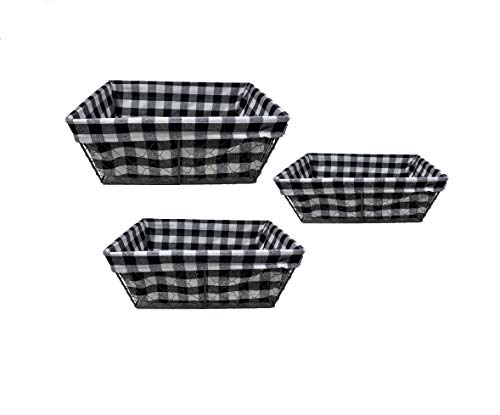 buffalo baskets - THE NIFTY NOOK - Set of 3 Farmhouse Buffalo Plaid Wire Basket Liner Set Home and Kitchen Storage (Checkered)