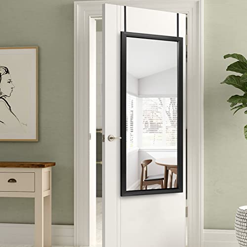 Image of PexFix Door Mirror With Sleek Frame - Rectangle Wall Mounted or Floor Full Length Mirror - Over The Door Vertical Hanging, Black, 44''x16'' (USAM019)