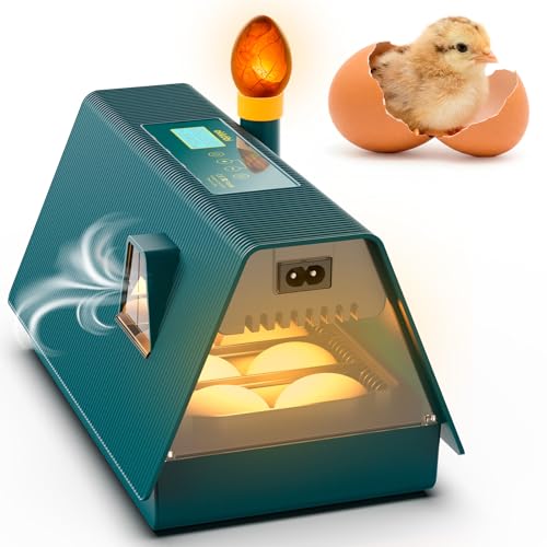 Okkobi M10 Incubator for Hatching Eggs - Ideal for All Ages - Automatic Turner and Humidity Control - Integrated Candler - 10 Eggs - Green & Yellow