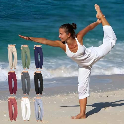 Wide Leg Cropped Pants for Women, Summer Cotton Linen Pants, Petite Pants for Women, Elastic Waist, Drawstring2