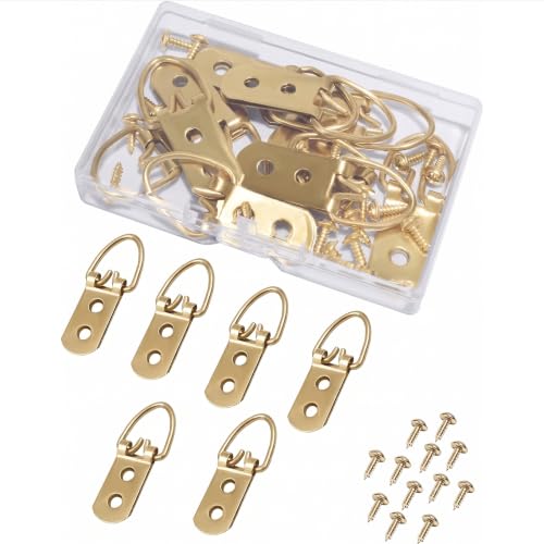 Image of Gold D-Ring Steel Picture Hangers, Heavy Duty Double Holes Paintings Hook