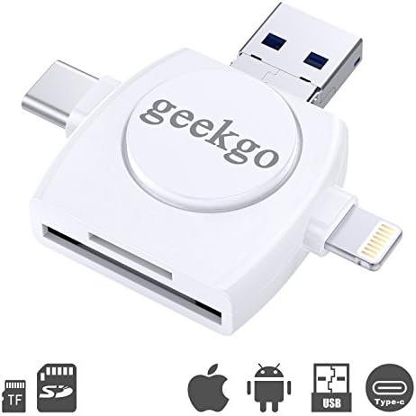 geekgo SD Card Reader,Memory Micro SD USB C Card Reader Viewer for iPhone iPad Android Apple Mac,Compatiable with Micro USB Type C 4 in 1 (White)