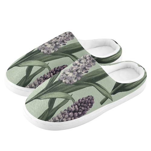 JUNZAN Safari Hyacinths Sage Green Women Cotton Slippers Comfortable Memory Foam Indoor Shoes for Spa Christmas Presents 6-74