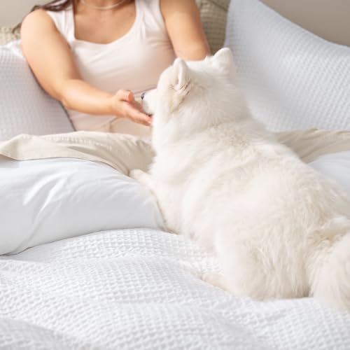 PHF Waffle Weave Duvet Cover Set King Size, No Snagging Ultra Soft Luxury Textured Comforter Cover for All Season 3pcs, Durable Bedding Duvet Set with 2 Pillow Shams, 104"x90", White by PHF - Image 7