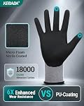 Kebada W2 Gants de travail de sécurité pour les hommes femmes, Gants enduits nitrile, compatibles avec l'écran tactile