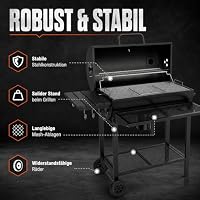 THE BLACK BEAST Holzkohlegrill Grillwagen - Kohlegrill BBQ Smoker mit Deckel, Thermometer, Schornstein, 3-tlg. Grillrost, Warmhalterost, Aschebehälter und Rädern – Ansicht 8