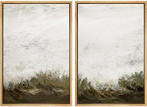 IDEA4WALL Framed Canvas Print Wall Art Set Grunge White Brown