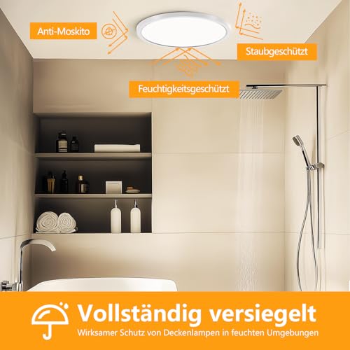 Taipow 18W 2448LM Led Deckenleuchte Flach, 4000K Neutralweiß Deckenlampe Flur LED Rund, IP44 UltraDünn Badezimmer Lampe Küchenlampe Decke für Küche Bad Schlafzimmer Flur Balkon Keller, Ø22CM (2 Stück)